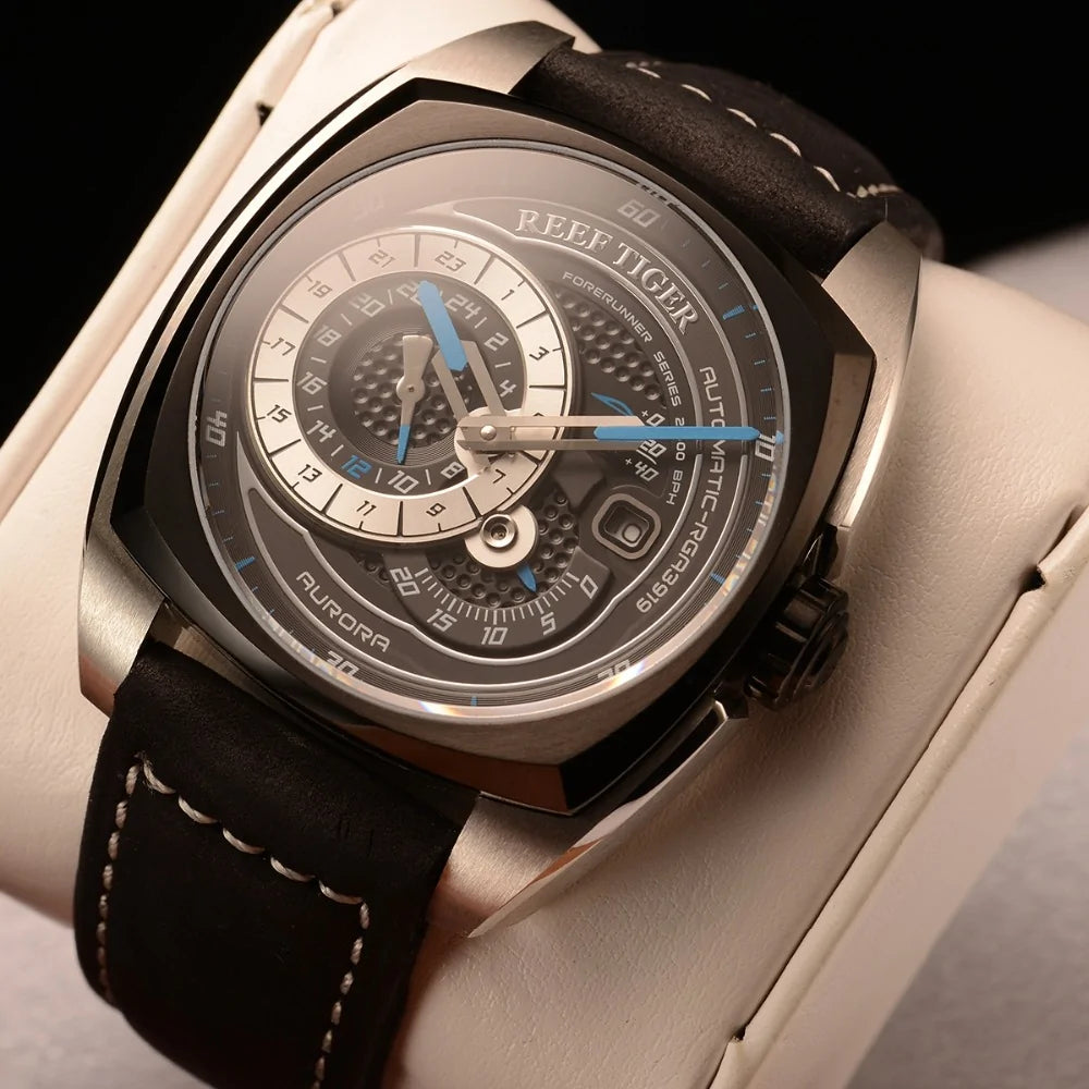 Reloj de cuero negro elegante